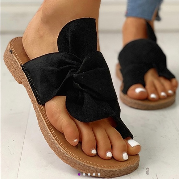 Yasirun | Shoes | Black Knotted Toe Strap Slide Size 8 | Poshmark